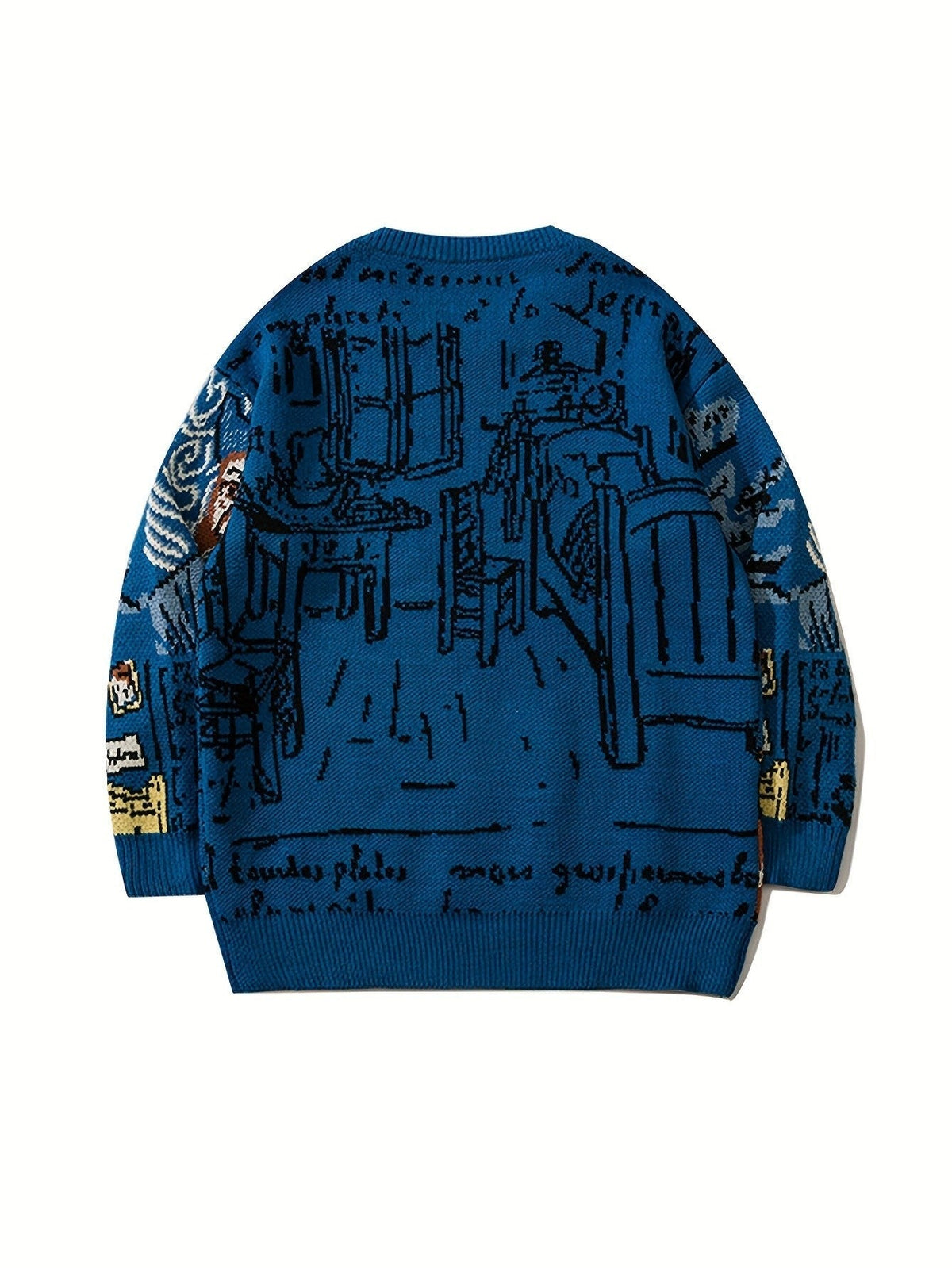 Pullover med rund hals og jacquardportrætmotiv