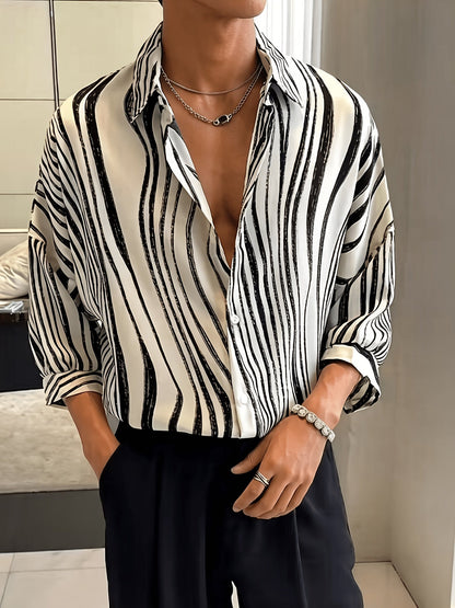 Short-Sleeve Vertical Print Resort Shirt