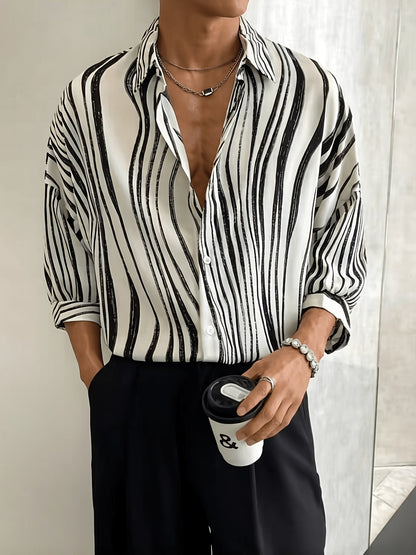Short-Sleeve Vertical Print Resort Shirt