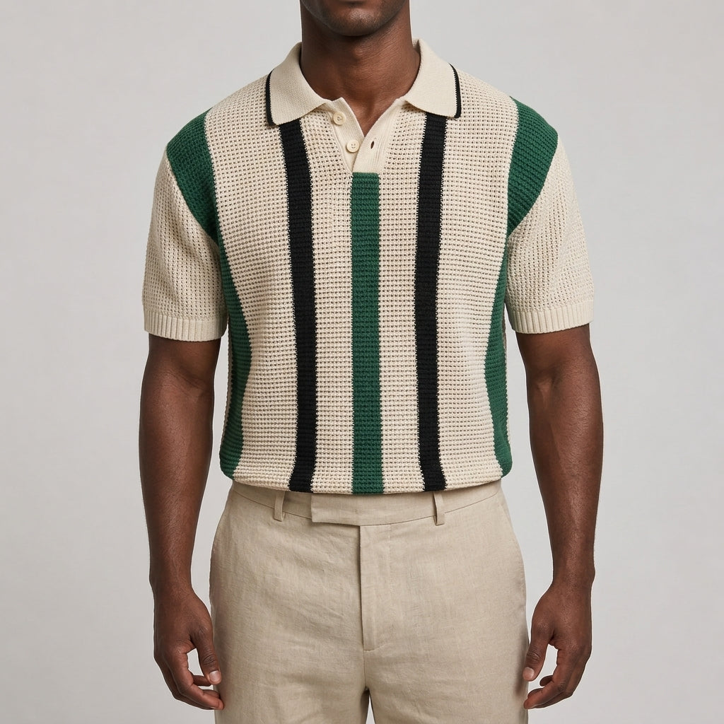 Striped V Neck Polo Shirt
