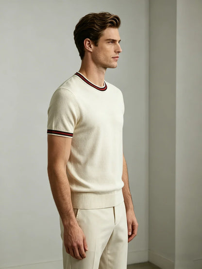 Men's Short-Sleeve Knit Shirt White Lightweight Business