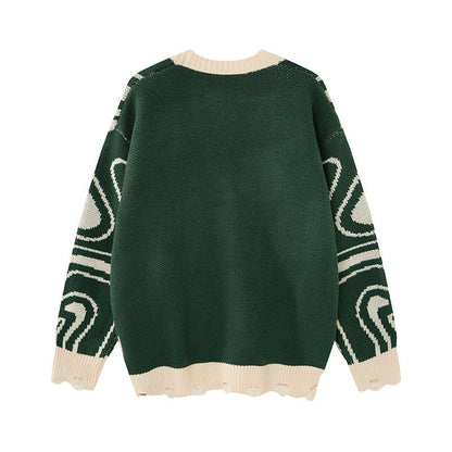 Unisex Abstract Swirl Oversized Knit Cardigan