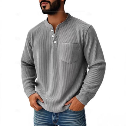 Men's Waffle Knit Henley Shirt With Chest Pocket