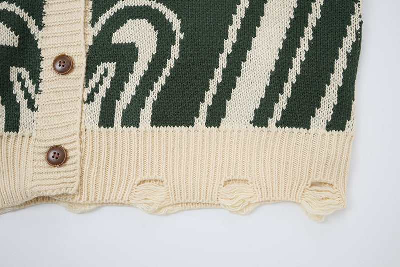 Unisex Abstract Swirl Oversized Knit Cardigan