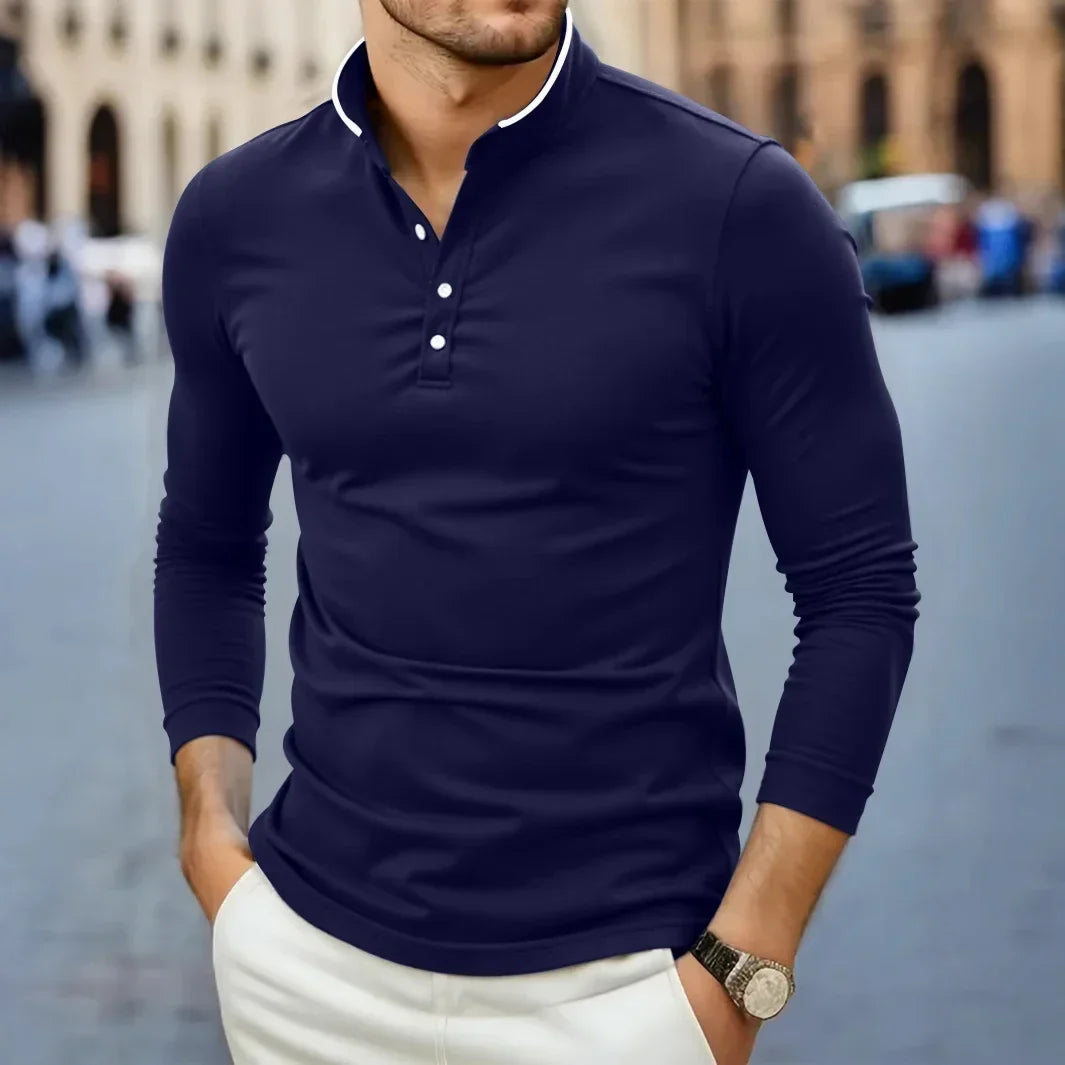 Paolo Reni Men’s Stand Collar Long Sleeve Shirt