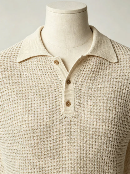 Ärmelloses Herren-Poloshirt aus Strick mit Pointelle-Durchbruchmuster, Schwarz