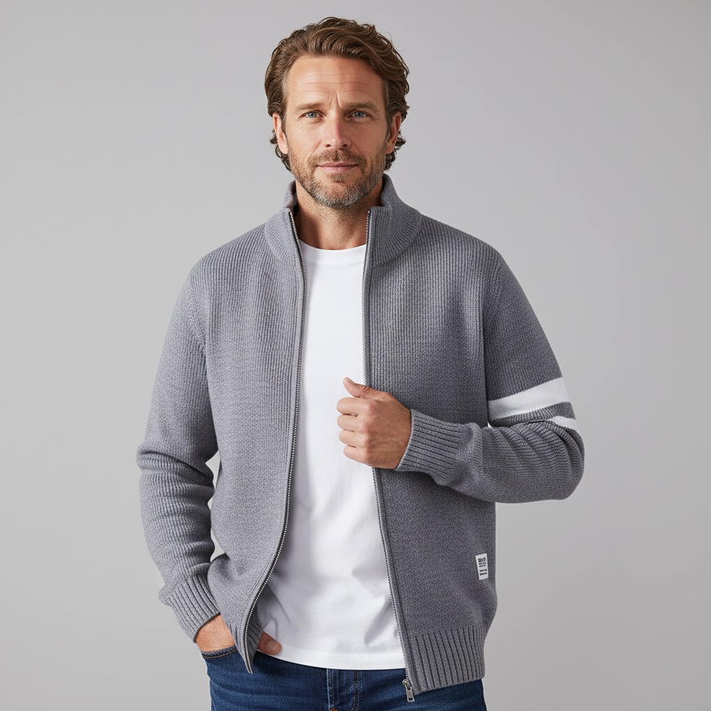 Striksweater med lynlås