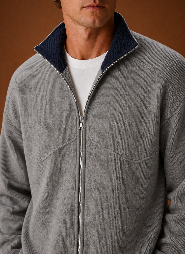 Herren-Strickcardigan-Jacke mit durchgehendem Reißverschluss