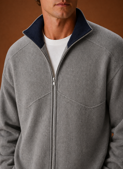Herren-Strickcardigan-Jacke mit durchgehendem Reißverschluss