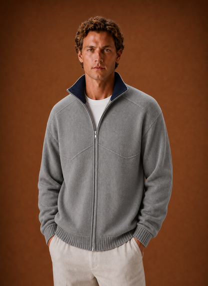 Herren-Strickcardigan-Jacke mit durchgehendem Reißverschluss