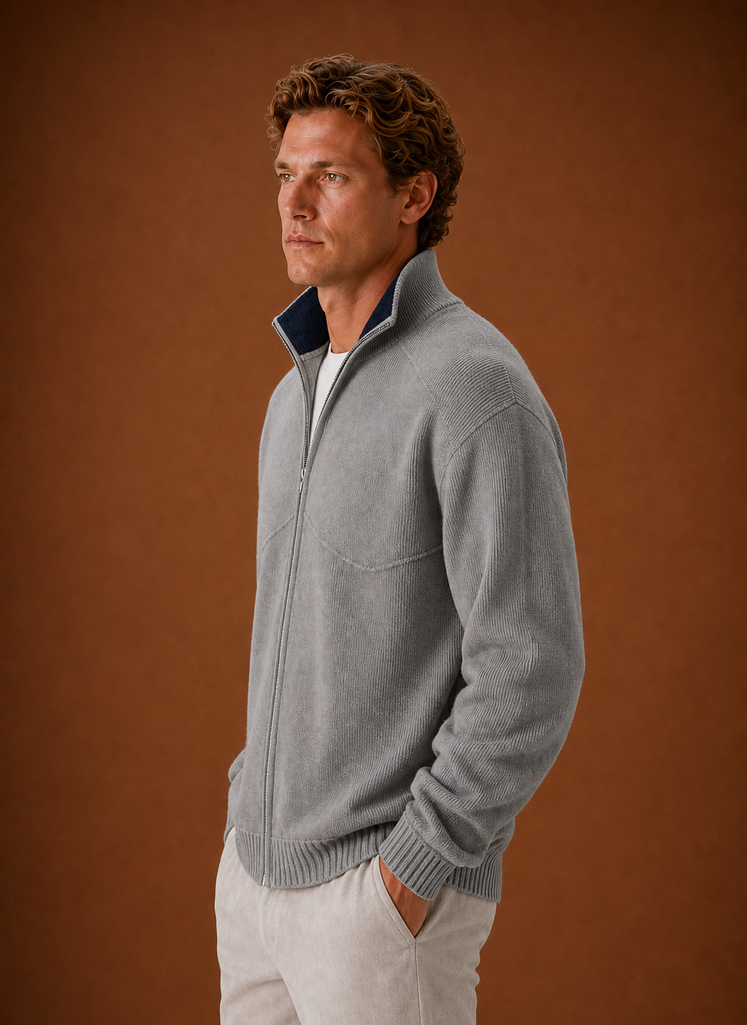 Herren-Strickcardigan-Jacke mit durchgehendem Reißverschluss