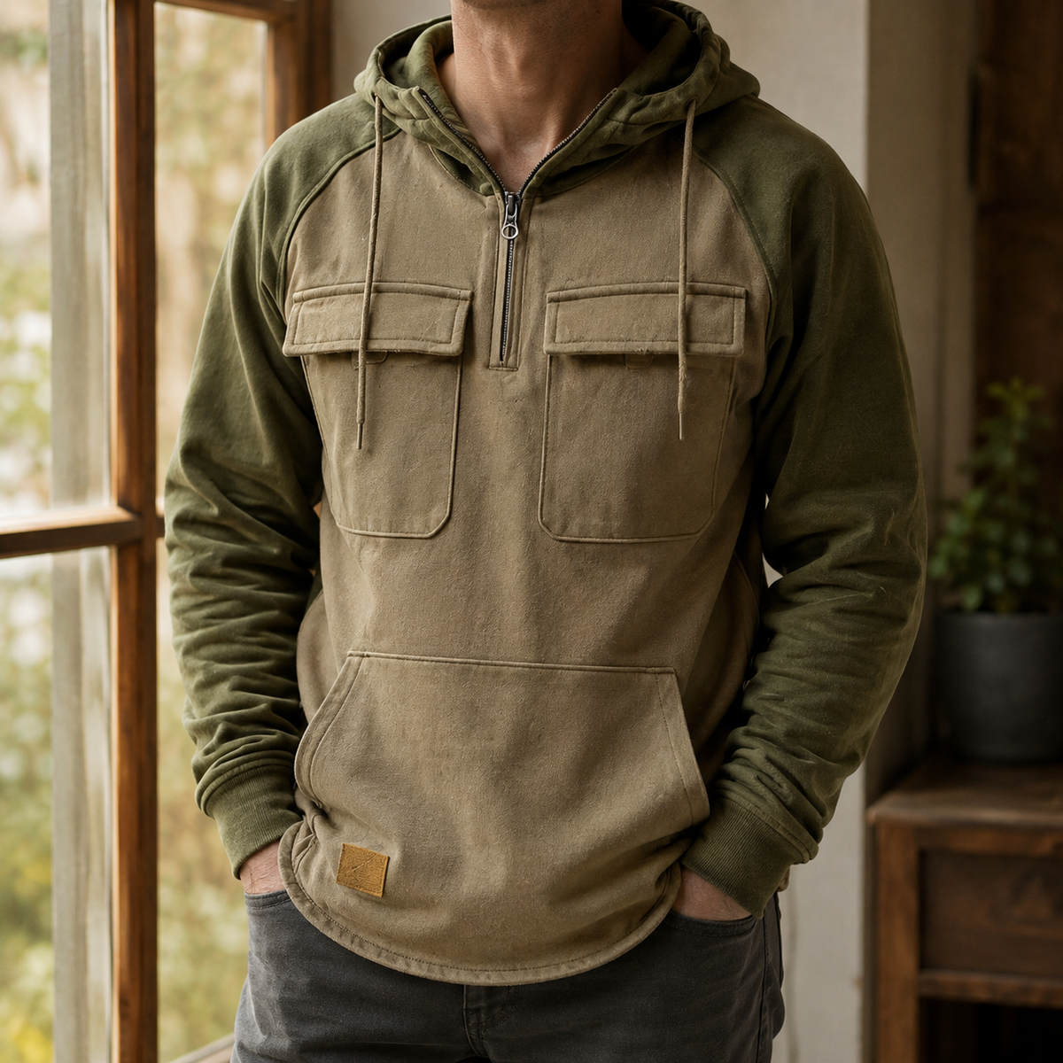 Šedá mikina s kapucí ze směsi bavlny