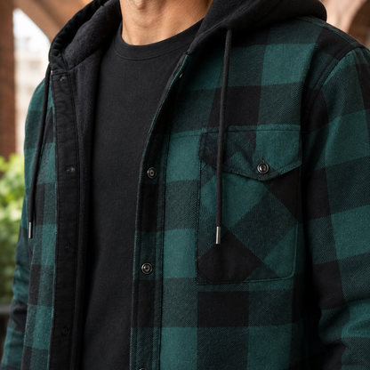 Camicia-giacca con cappuccio in denim a quadri