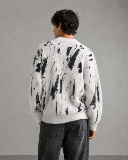 Men's Abstract Knit Sweater With Fuzzy Relaxed Fit