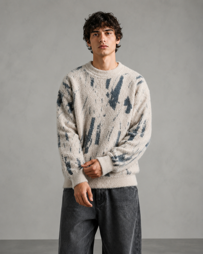 Men's Abstract Knit Sweater With Fuzzy Relaxed Fit