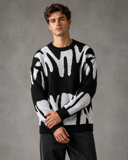 Herren-Strickpullover mit abstraktem Muster und überschnittenen Schultern