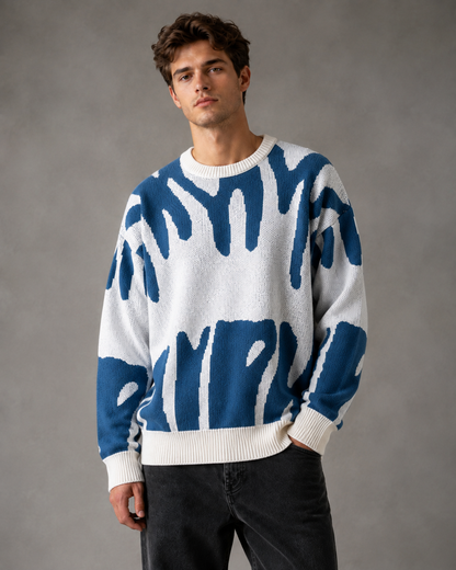 Herren-Strickpullover mit abstraktem Muster und überschnittenen Schultern