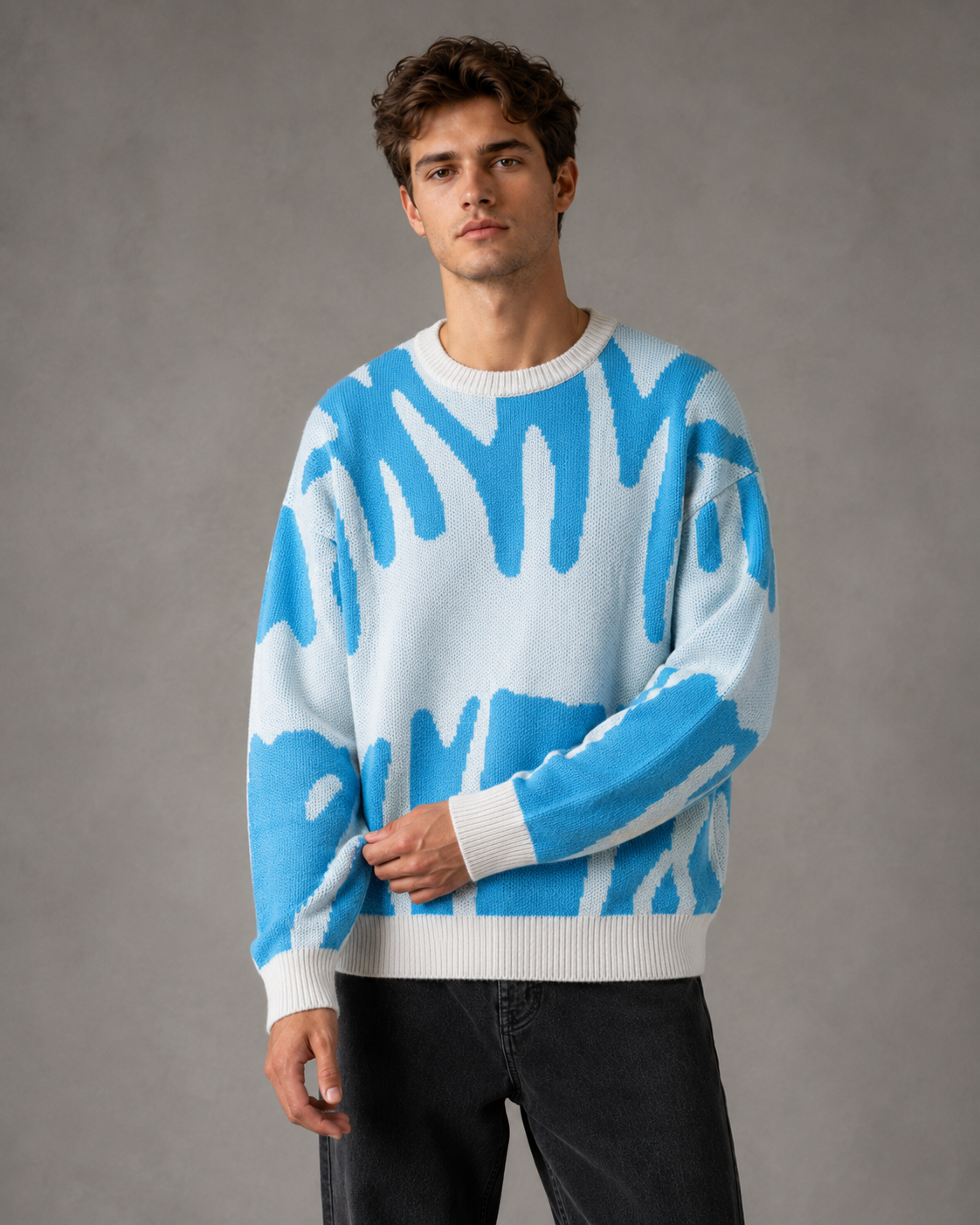 Herren-Strickpullover mit abstraktem Muster und überschnittenen Schultern