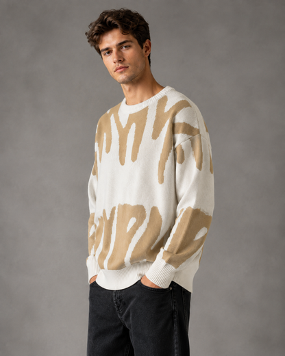 Herren-Strickpullover mit abstraktem Muster und überschnittenen Schultern