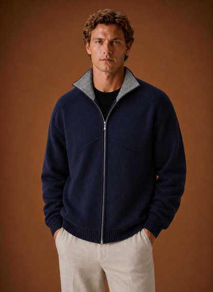 Herren-Strickcardigan-Jacke mit durchgehendem Reißverschluss