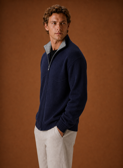 Herren-Strickcardigan-Jacke mit durchgehendem Reißverschluss
